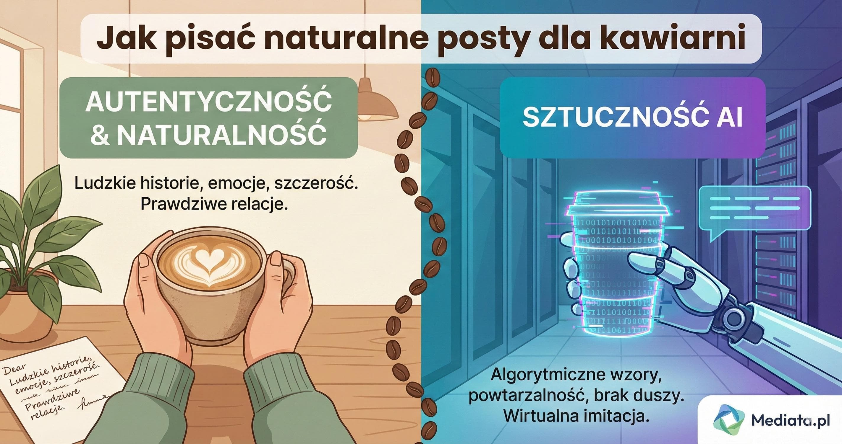Jak pisać naturalne posty dla kawiarni - autentyczność vs sztuczność AI